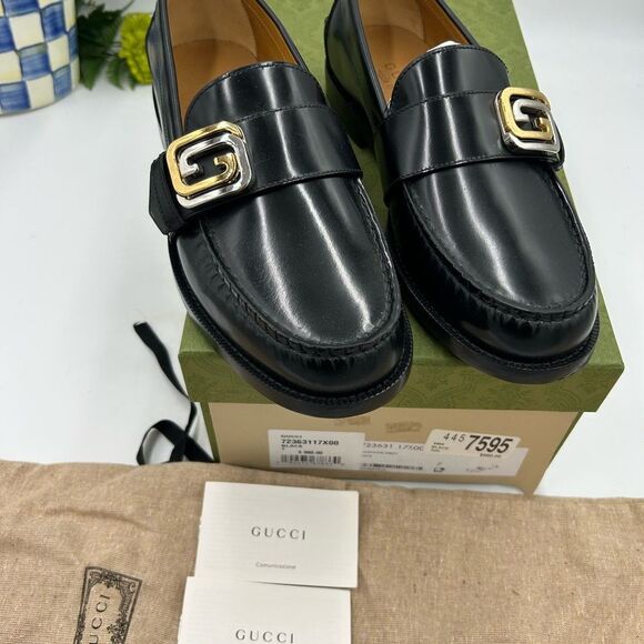 Men’s Gucci interlocking G leather loafers size 7 fits eight US made in Italy - Picture 2 of 7